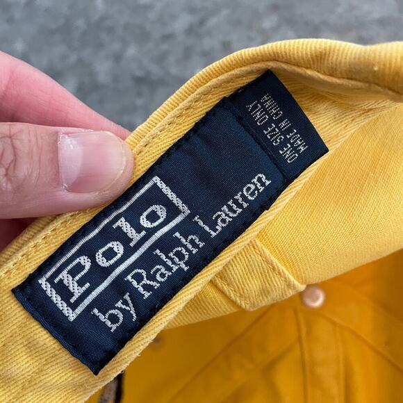 Vintage Polo Ralph Lauren Big Logo Pony Hat Yellow Black Leather Strap 90s Y2K - Picture 10 of 10